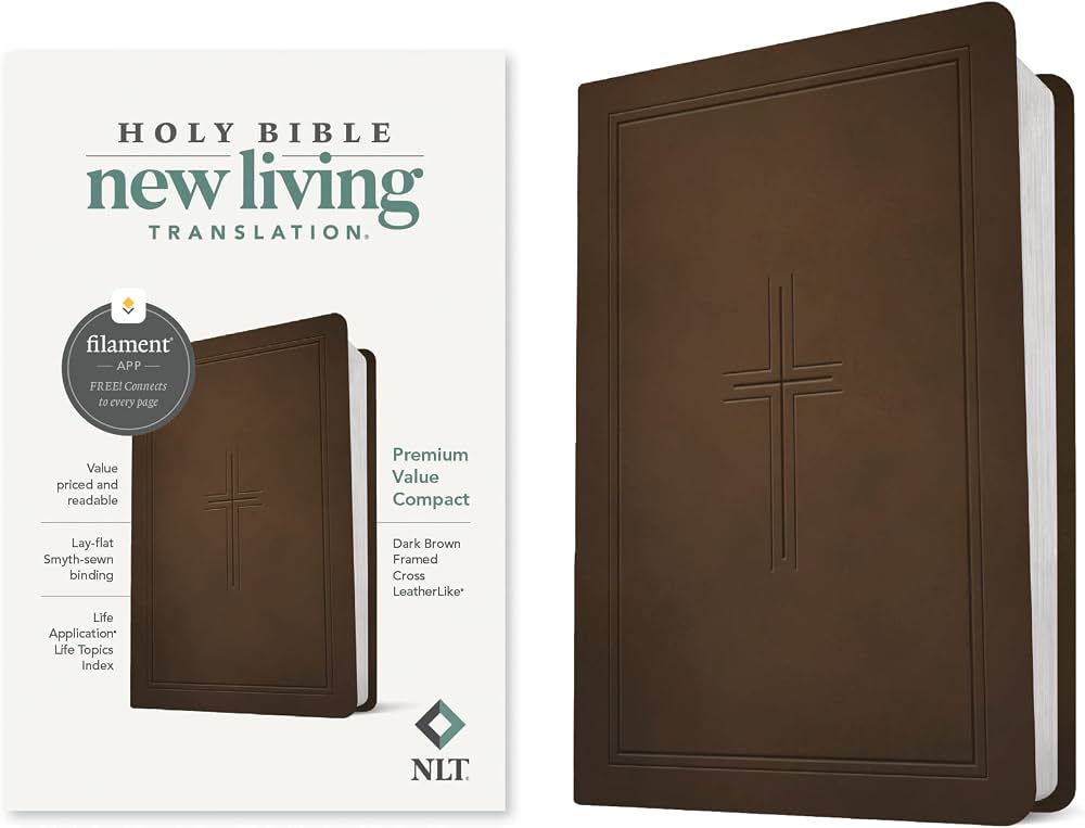 Bible NLT Dark Brown Framed Cross Imitation Leather Premium Value Filament Compact