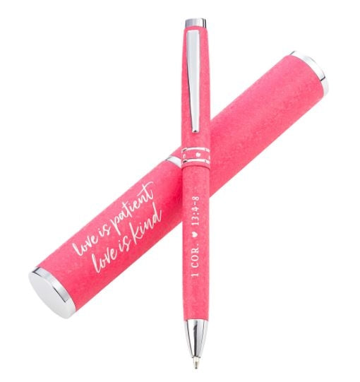 Metal Pen In Tube: Love Is Patient Love Is Kind Pink Corinthians 13:4-8