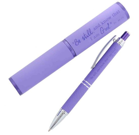 Metal Pen In Tube: Be Still And Know Purple Psalm 46:10