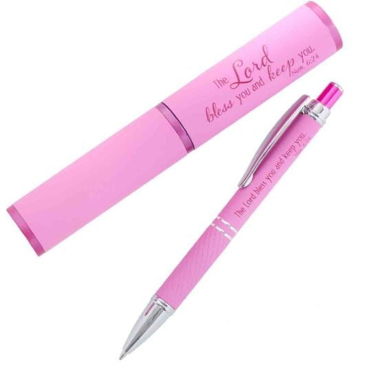 Metal Pen In Tube: The Lord Bless You Pink Numbers 6:24