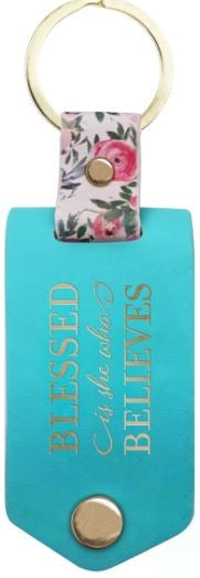 Blessed Is She Who Believes Faux Leather Key Ring With Photo Frame