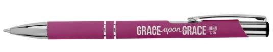 Metal Pen In Tube: Grace Upon Grace Pink Pen In Tube - John 1:16