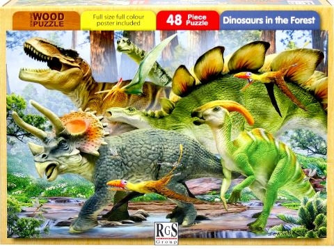 48 Piece Wooden Dinosaurs In The Forest