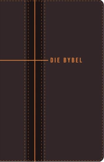 Die Bybel NLV Donkerbruin en Oranje Kunsleer Met Duimgrepe