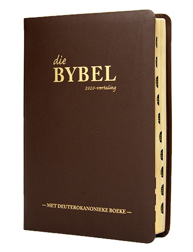 Die Bybel met Deuterokanonieke boeke Medium Luukse bruin leeromslag Duimindeks