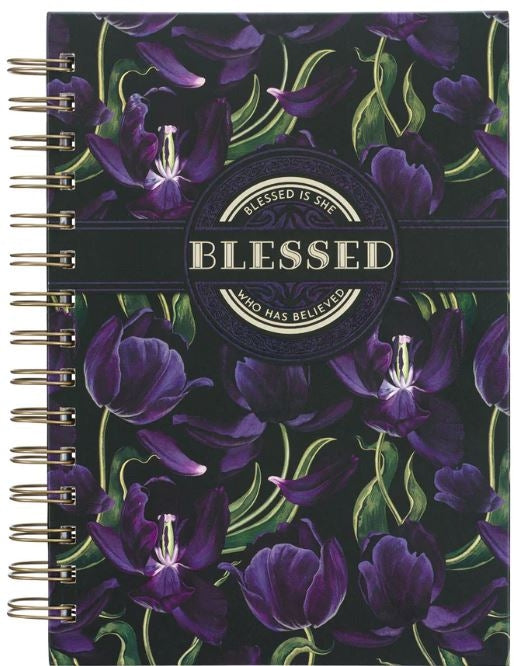 Blessed Is She Who Has Believed Black & Purple Large Hardcover Wirebound Journal