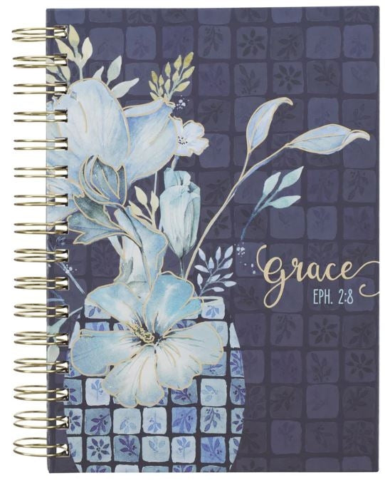 Grace Blue Floral Large Hardcover Wirebound Journal