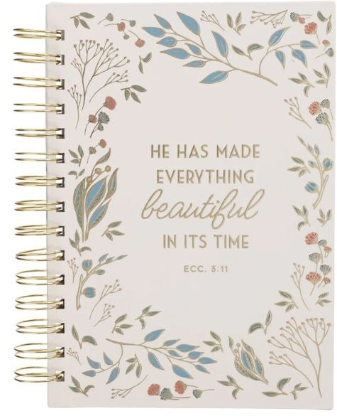 He Has Made Everything Beautiful in Its Time Ivory Floral Large Hardcover Wirebound Journal