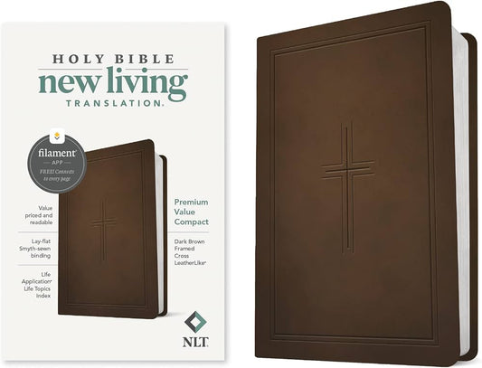 Bible NLT Dark Brown Framed Cross Imitation Leather Premium Value Filament Compact