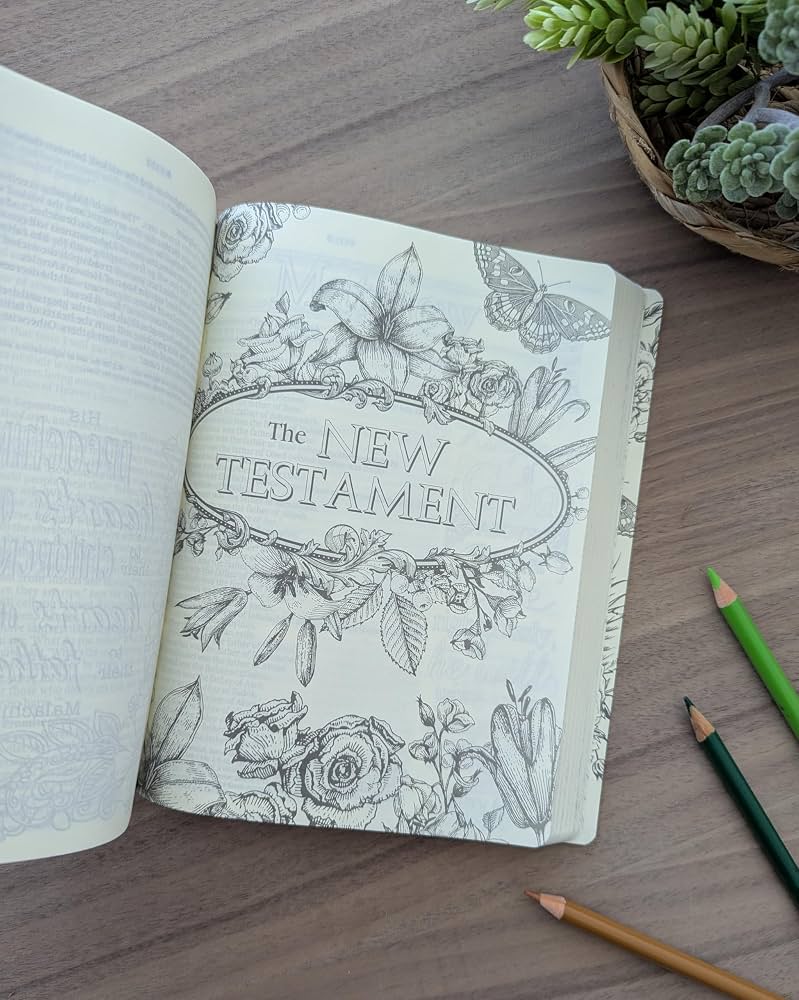 Bible NLT Cream Floral Paperback Inspire Filament-Enabled