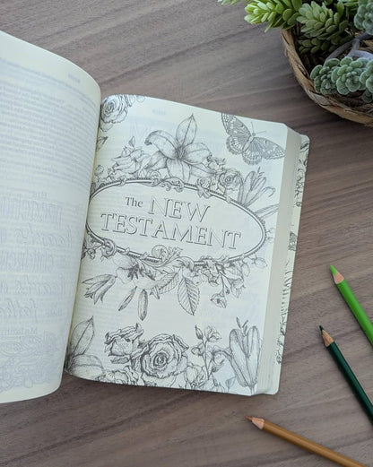 Bible NLT Cream Floral Paperback Inspire Filament-Enabled