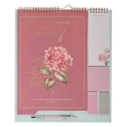 2027 Calendar and Stationery Set with Pen - Rose and Hydrangeas