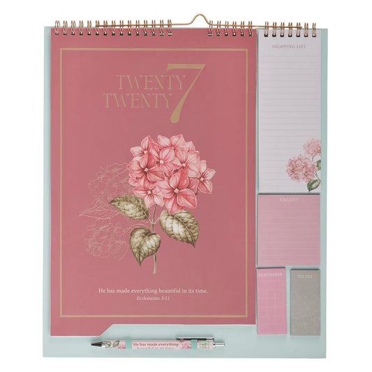 2027 Calendar and Stationery Set with Pen - Rose and Hydrangeas