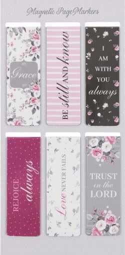 Pink Roses Magnetic Bookmarks Set Of 6