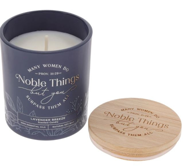 Scented Candle with Bamboo Lid: Many Women Do Noble Things but You Surpass Them All Lavender Breeze