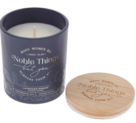 Scented Candle with Bamboo Lid: Many Women Do Noble Things but You Surpass Them All Lavender Breeze