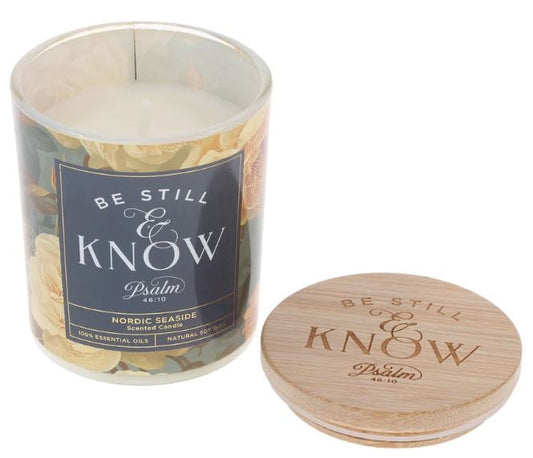 Scented Candle with Bamboo Lid: Be Still and Know Nordic