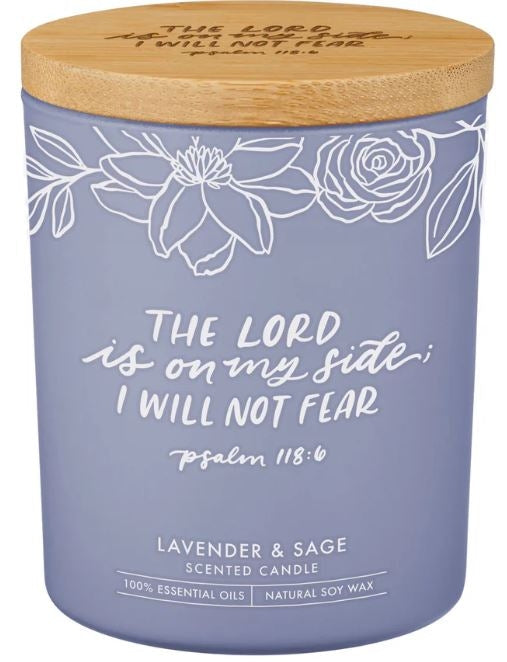 Scented Candle with Bamboo Lid: The Lord Is on My Side, I Will Not Fear Lavender and Sage