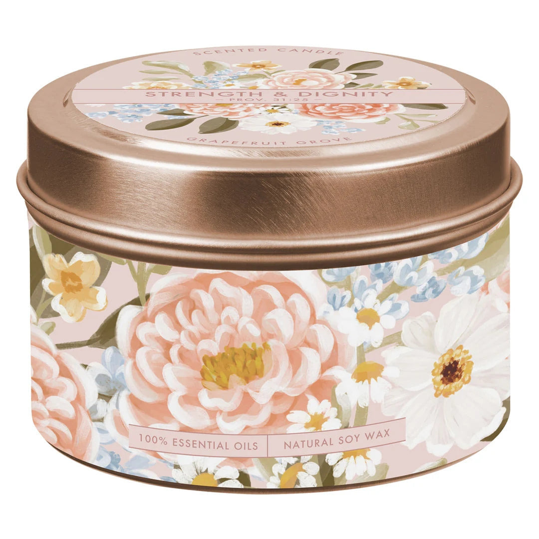Scented Candle in Tin: Strength and Dignity Grapefruit Grove