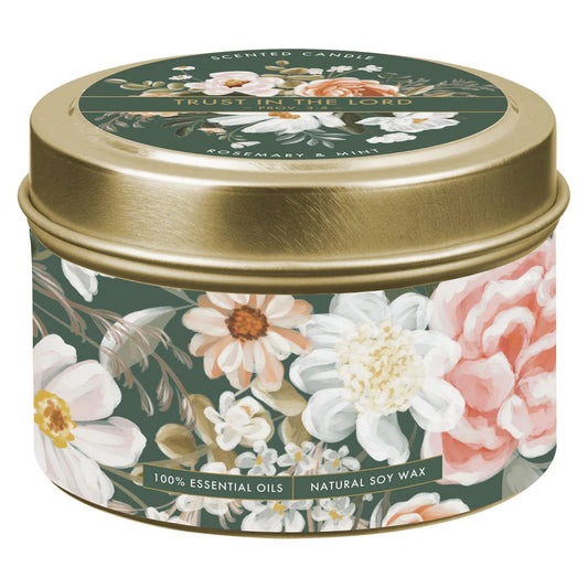 Scented Candle in Tin: Trust in the Lord Rosemary and Mint