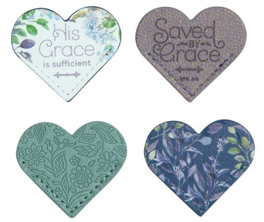 Saved By Grace Four Piece Heart Corner Faux Leather Bookmark