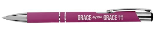 Metal Pen In Tube: Grace Upon Grace Pink Pen In Tube - John 1:16