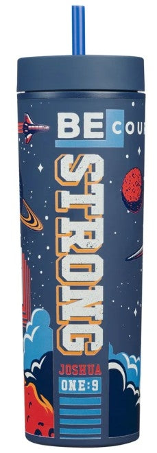 Travel Tumbler with Straw: Strong and Courageous