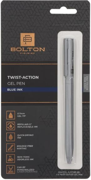 Bolton Grey Twist-Action Gel Pen with Blue Ink