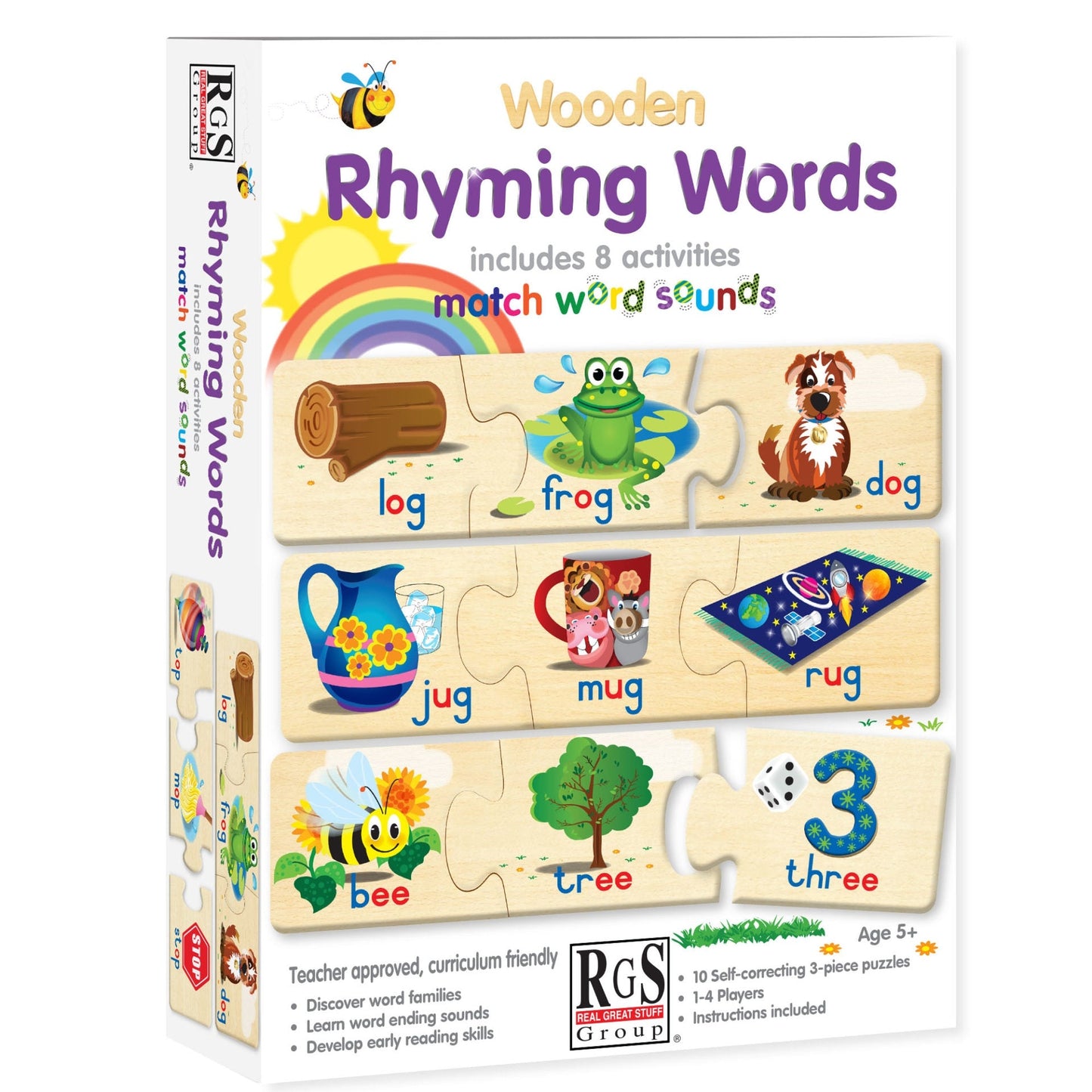 10 x 3 Piece Rhyming Words Wooden Puzzle