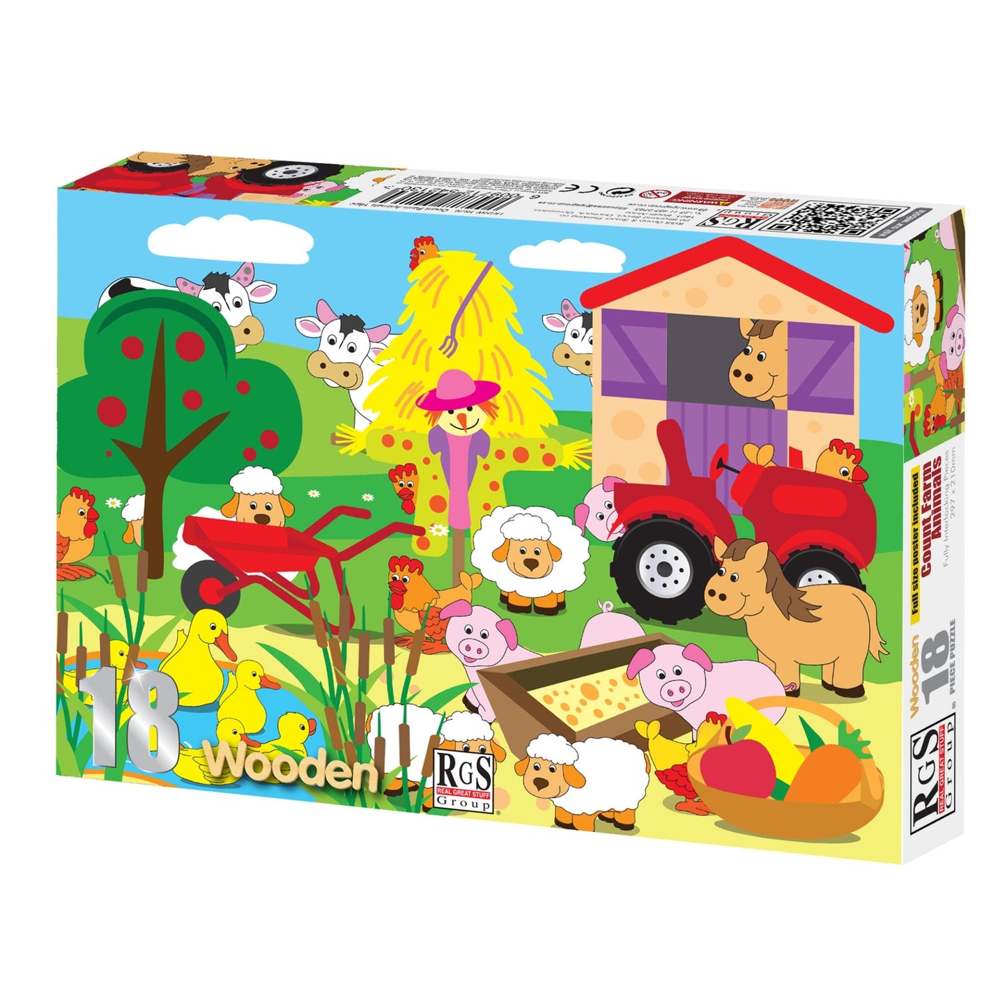 18 Piece Wooden Count Farm Animals