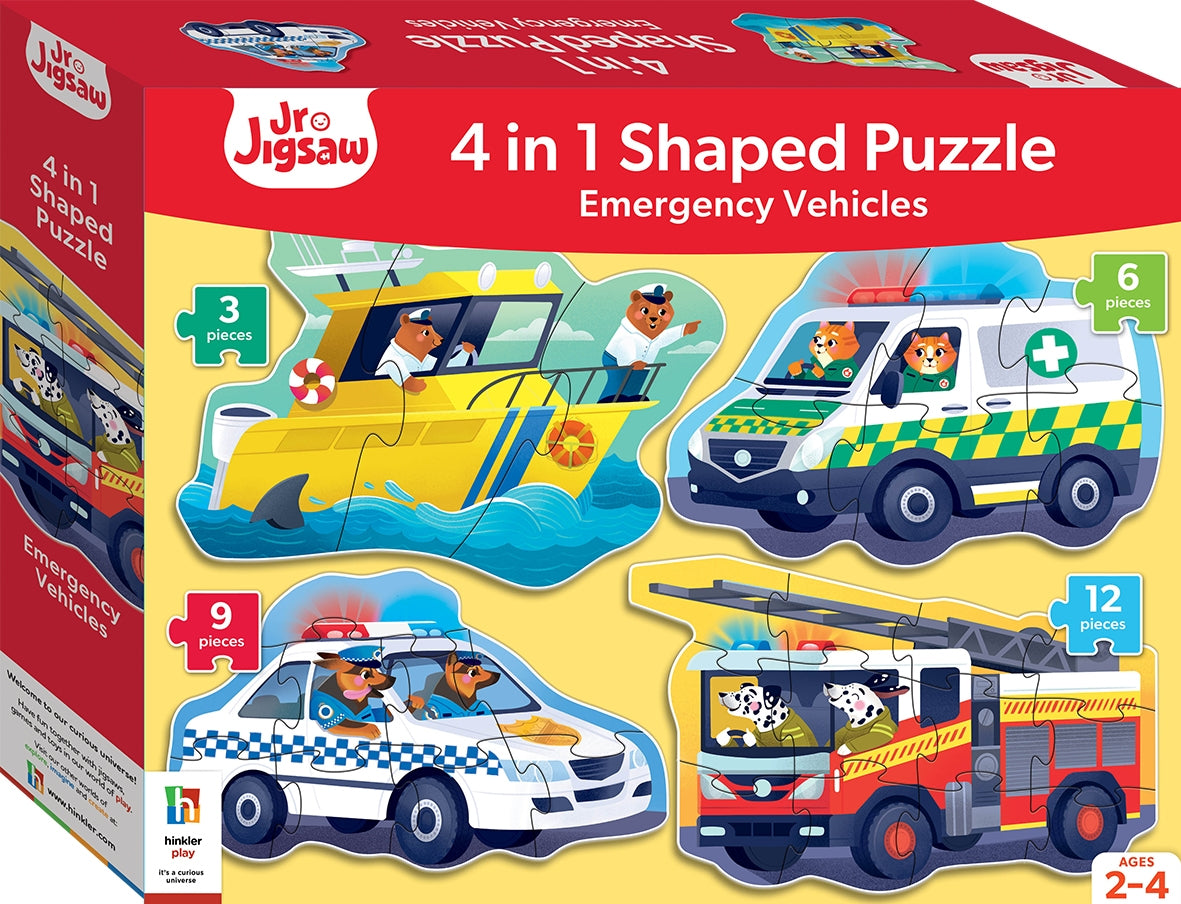 3, 6, 9 and 12 Piece Shaped 4-in-1: Emergency Vehicles