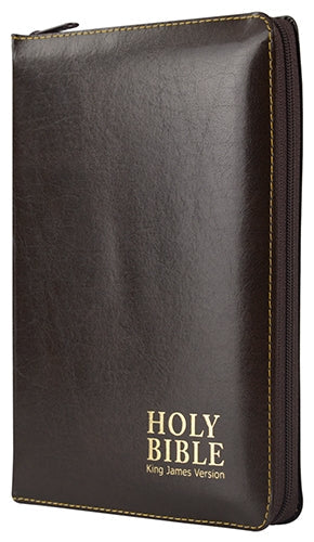 The Bible KJV Standard Luxury brown bonded leather cover Thumb index Zip