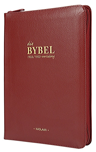 Die Bybel 1933/1953 Vertaling Medium Wynrooi Luukse Leer met Ritssluiter en Duimindeks