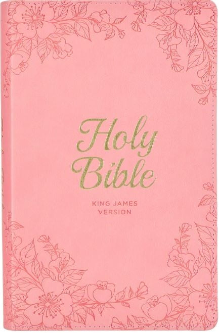 Bible KJV Pink Floral Faux Leather Flexcover Deluxe Gift Bible With Zip