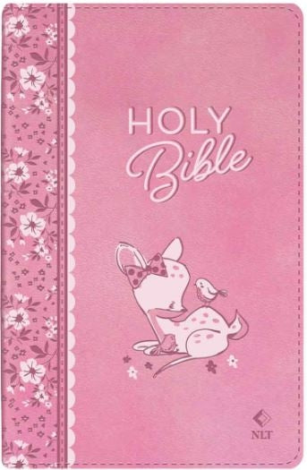 Bible NLT Pink Deer Flexcover Faux Leather Baby for Girls