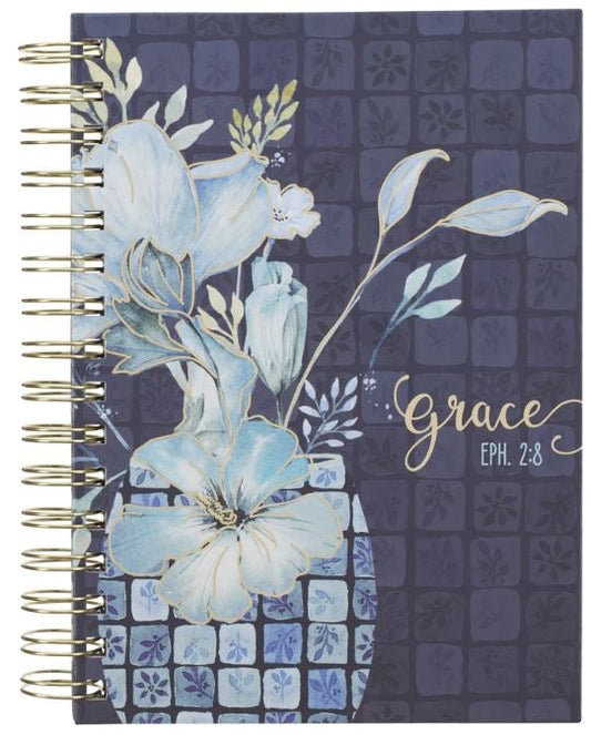 Grace Blue Floral Large Hardcover Wirebound Journal