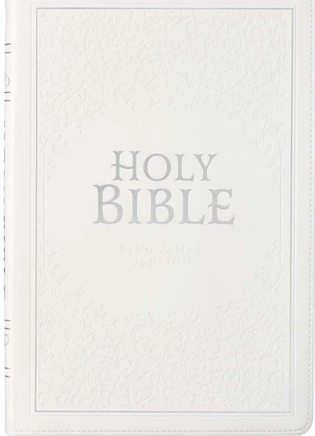 Bible KJV White Faux Leather Thinline Large Print Bible With Thumb Indexing