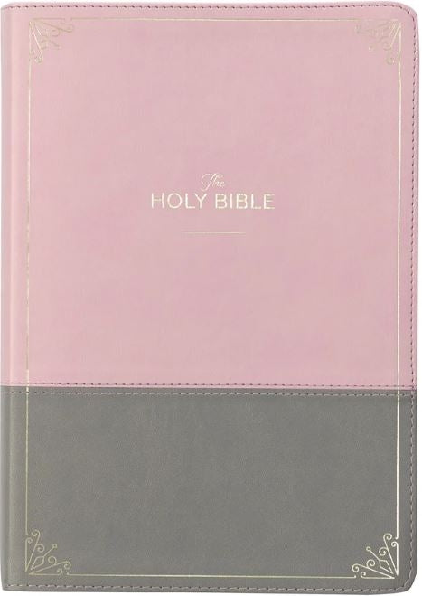 Bible KJV Pink And Grey Faux Leather Bible Super Giant Print