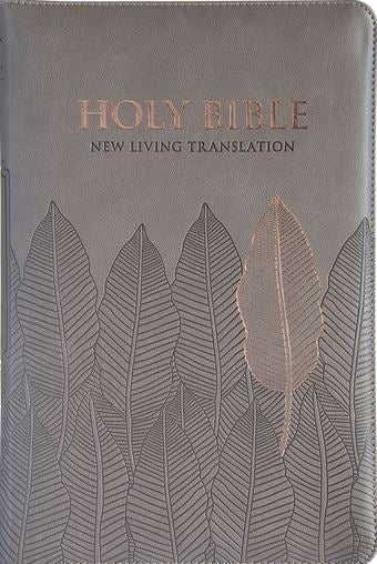 The Bible NLT Standard Thumb Indexed With Zip Brown Leaves (Imitation Leather)