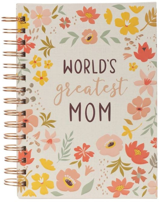 World's Greatest Mom Peach Floral Large Hardcover Wirebound Journal
